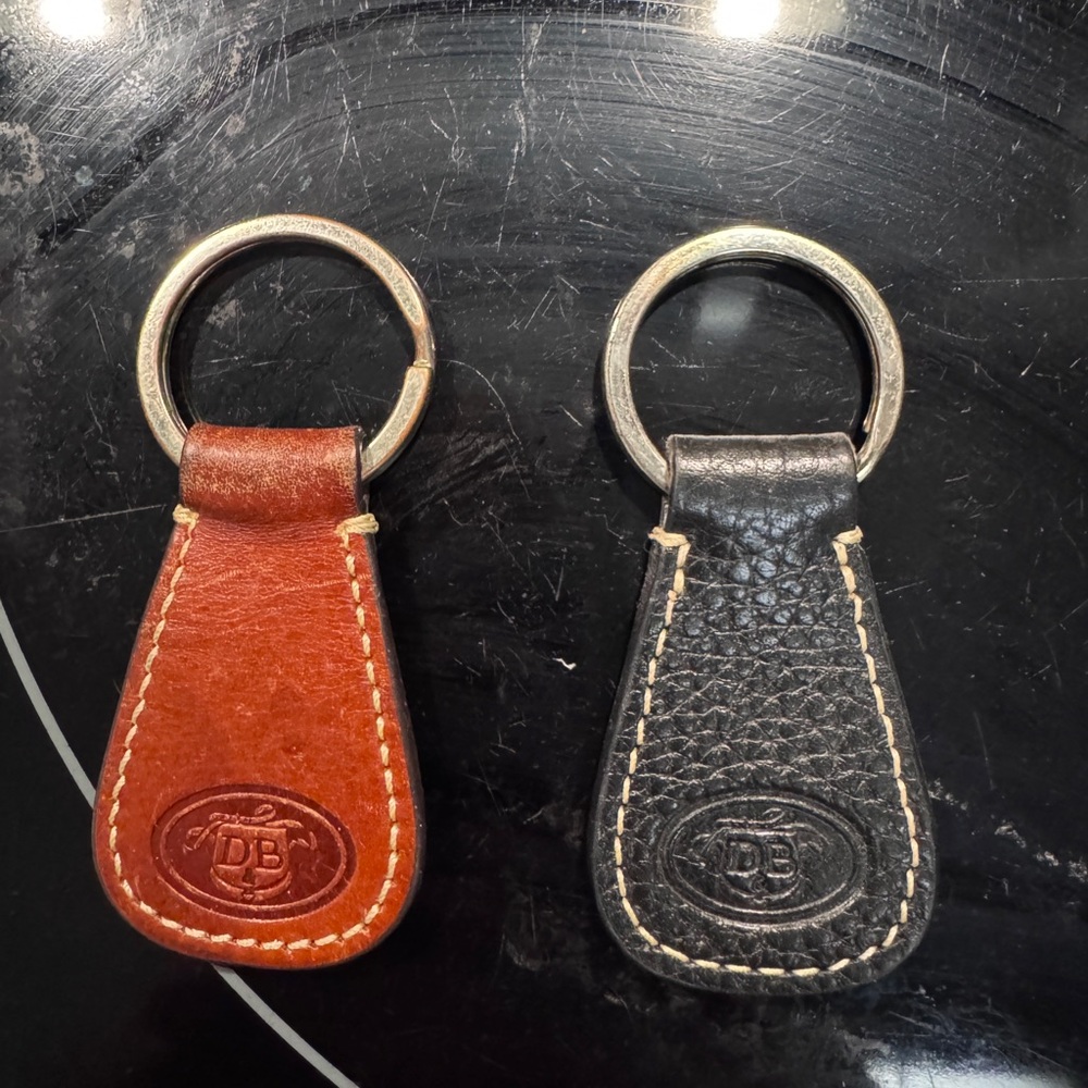 Dooney & Bourke Leather Keyring - Brown or Black Genuine Leather Key Fob